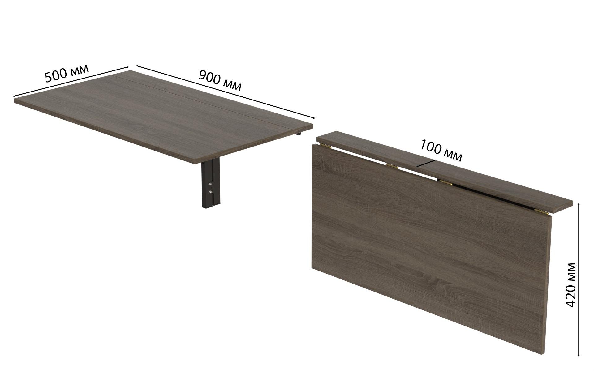 Обеденный стол-трансформер настенный Ferrum-decor Ника металл/ДСП 16 мм 420x900x500 мм Черный/Дуб Сонома Трюфель (FRD-105168) - фото 3 Обеденный стол-трансформер настенный Ferrum-decor Ника металл/ДСП 16 мм 420x900x500 мм Черный/Дуб Сонома Трюфель (FRD-105168) - фото 3