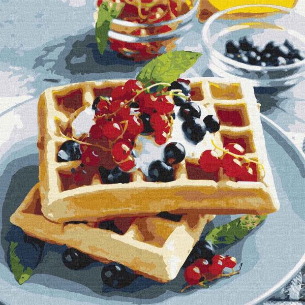 Картина по номерам Идейка Натюрморты Бельгийские вафли с ягодами 30х30 см в термопакете (KHO5612)