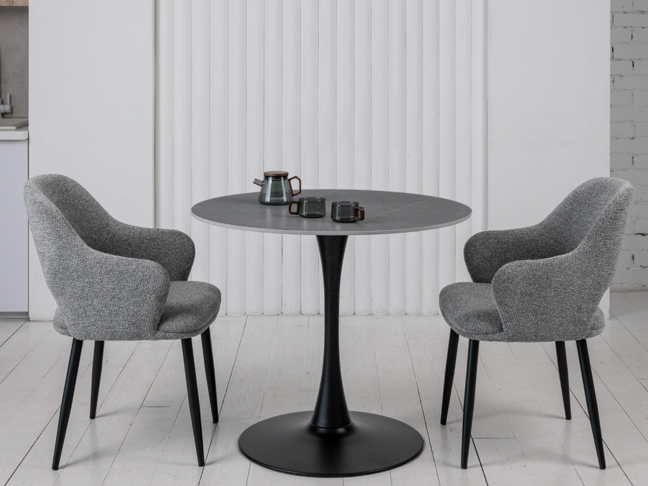 Обеденный стол круглый Vetro Mebel T-325 900/760 мм Айс грей/Черный (28830738) - фото 6 Обеденный стол круглый Vetro Mebel T-325 900/760 мм Айс грей/Черный (28830738) - фото 6