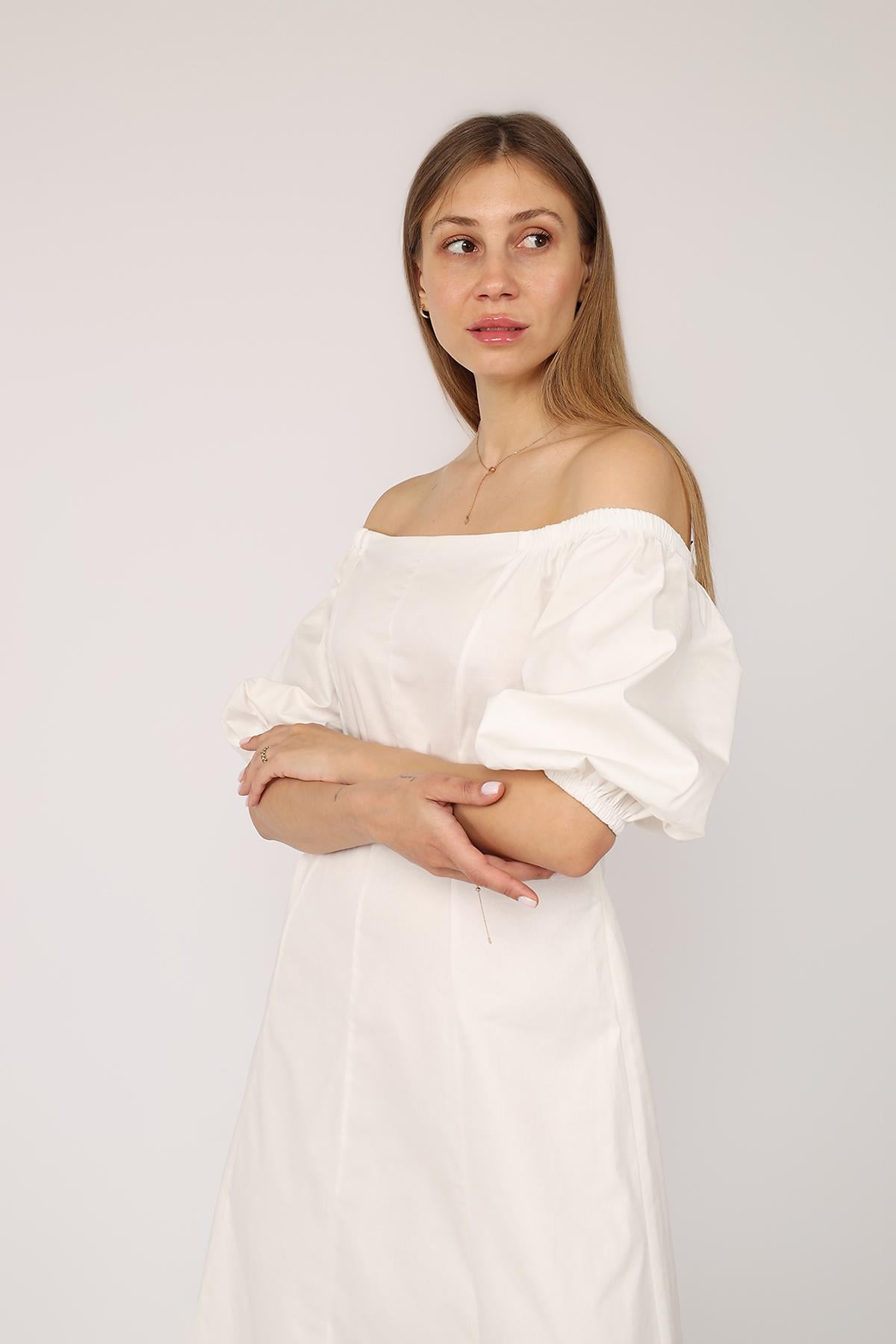 Сукня зібрана по талії жіноча Yuki ЦБ-00277539 р. 46 Білий (35971515) - фото 4