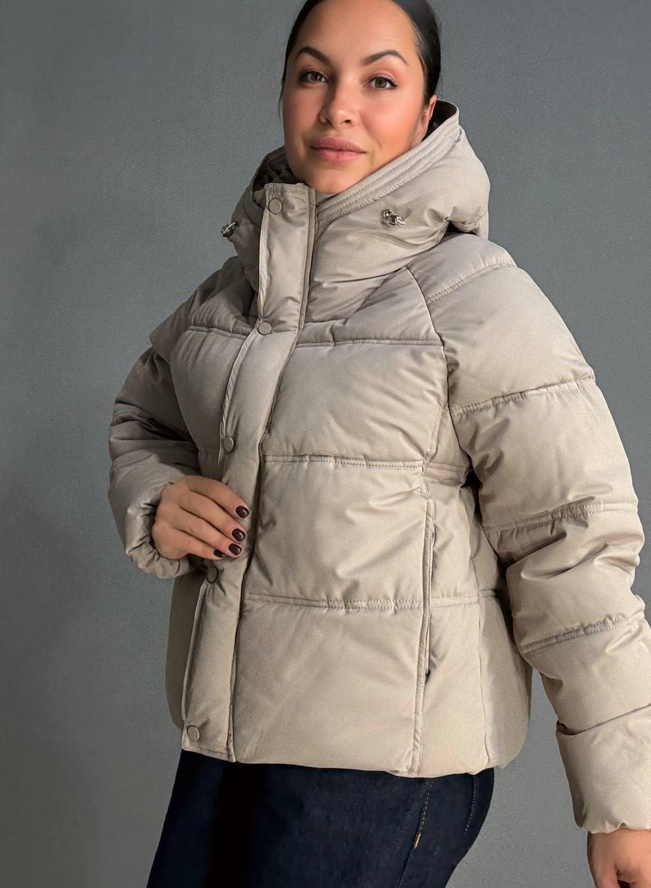 Куртка женская HAIZIYUAN 8589 средней длины с капюшоном XL Бежевый (4809) - фото 5