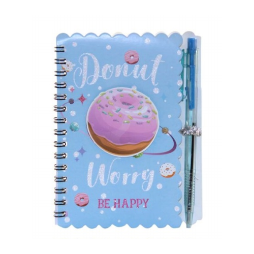 Блокнот с боковой спиралью Stenson Sweets с ручкой для девочек с рисунком пончиков А6 Синий (WW01777ST)