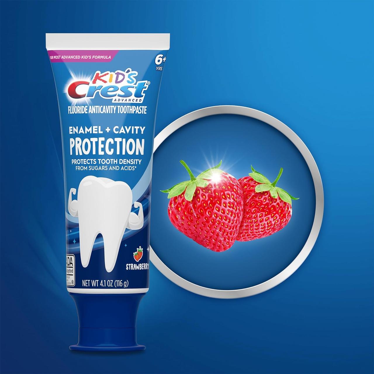 Зубна паста дитяча з фтором Crest Kids Advanced Fluoride Anticavity Strawberry від 6 років 116 г (18378849) - фото 3