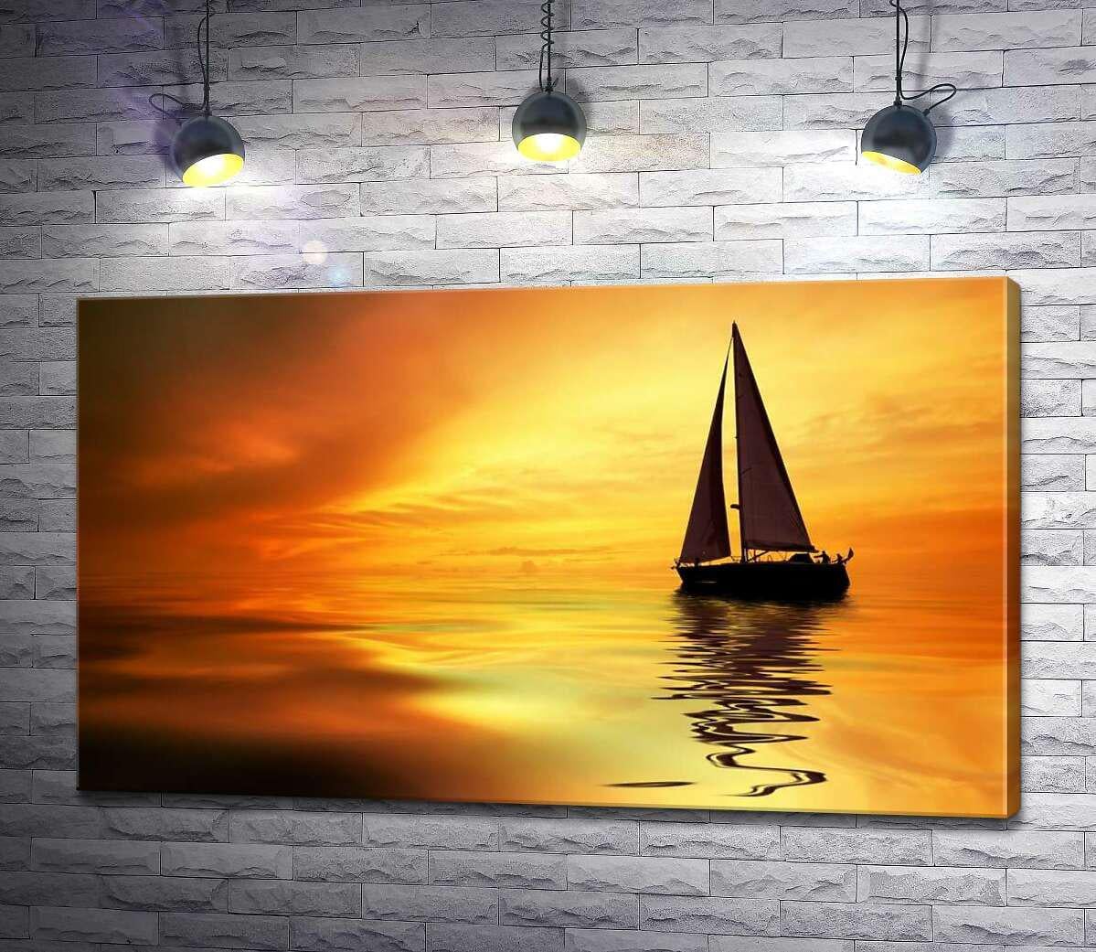Картина ArtPoster Темный силуэт яхты выделяется на оранжевом слиянии моря и неба 100x59 см Модуль №1 (000849)