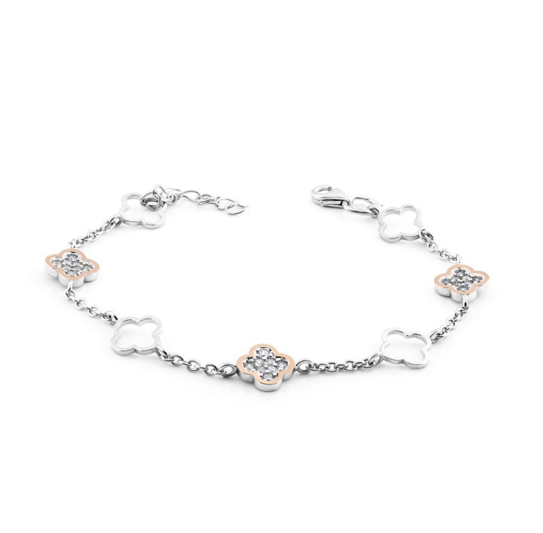 Браслет серебряный женский клевер с золотой пластиной серебро 925 пробы 3,96 г 16-19 см (673б)