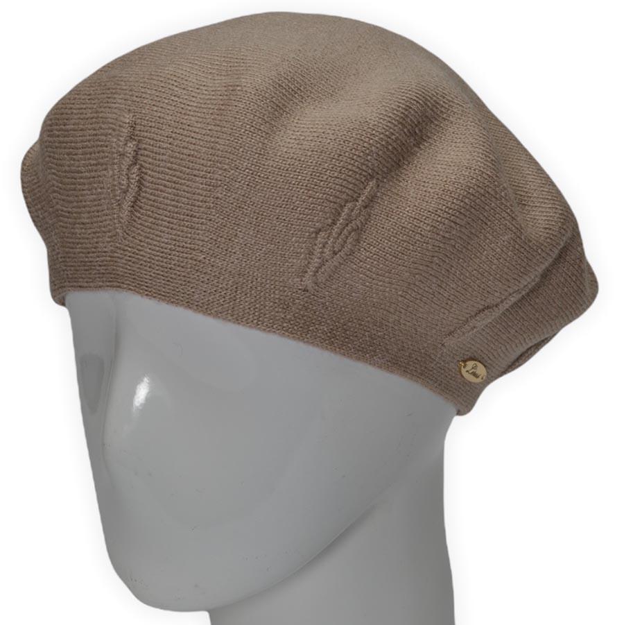 Берет женский Lirus Ягода двойной шерстяной тонкой вязки не большой с красивым узором Светло-бежевый
