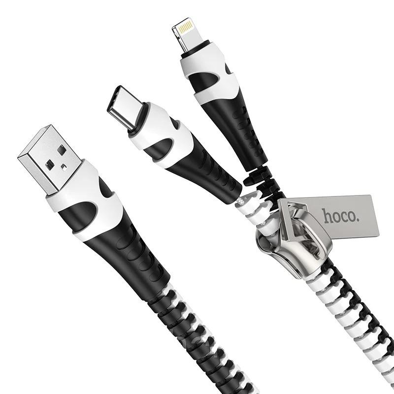 Кабель USB Zipper charging cable Lightning Type-C HOCO U97 Черно-белый (26889opti)