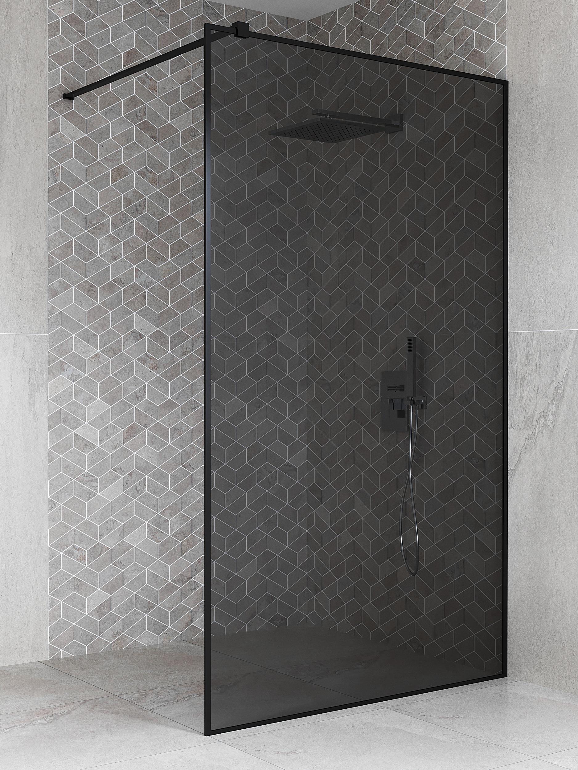 Перегородка стеклянная душевая Angie 1200х2000 мм стекло Графит в профиле черного цвета