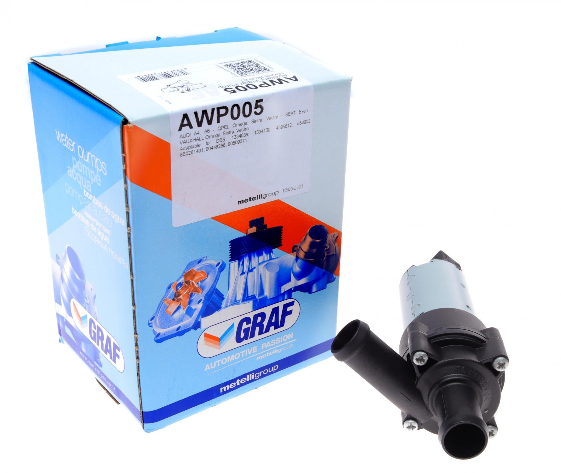 Насос системи охолодження додатковий Graf Audi A4 00-09/Opel Omega B 94-03/Vectra B 95-98/Seat Exeo (AWP005)