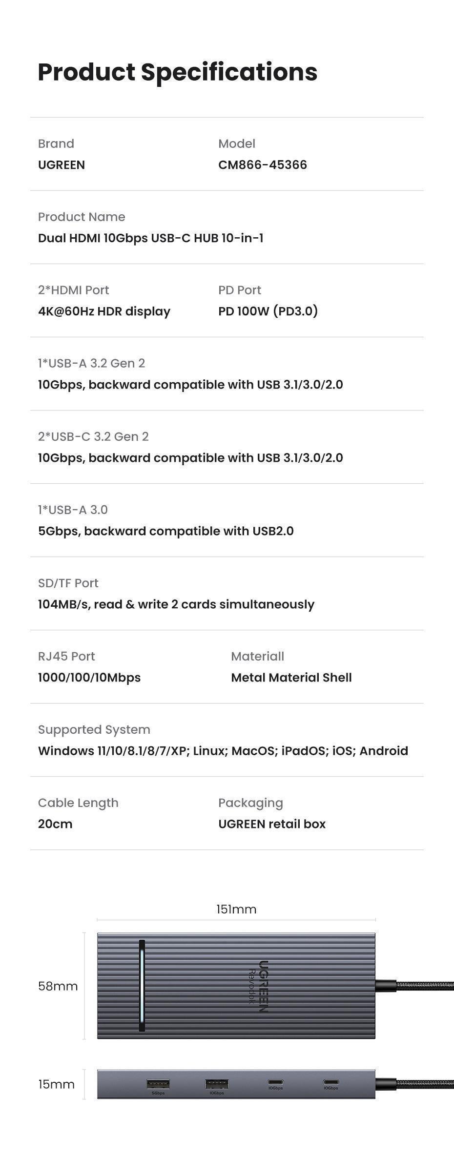 Док-станція USB-C Ugreen 30 100 10 Сірий (45366) - фото 10 Док-станція USB-C Ugreen 30 100 10 Сірий (45366) - фото 10