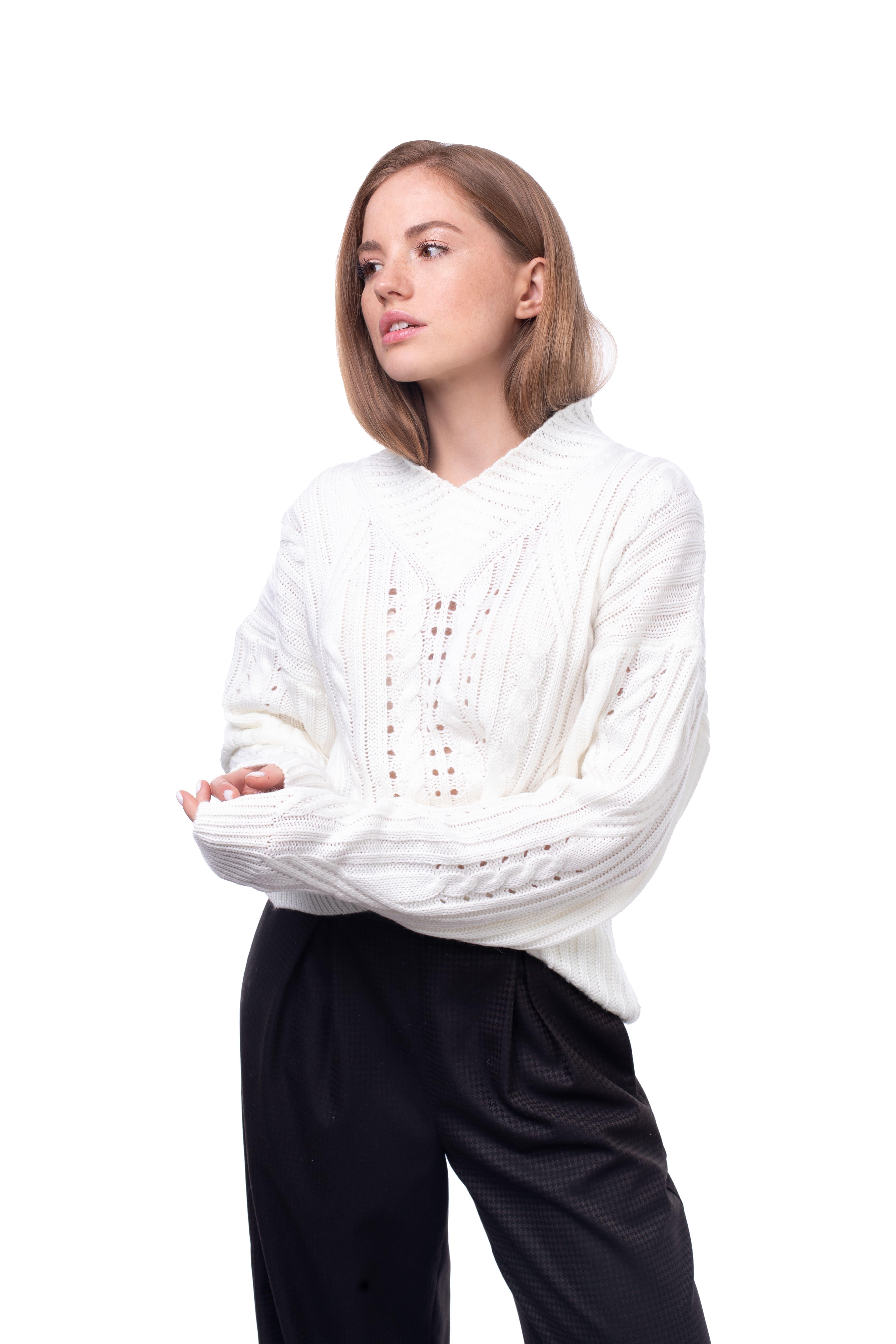 Джемпер женский Bakhur с V-образным вырезом S-M Молочный (3222 Мл 44-46)