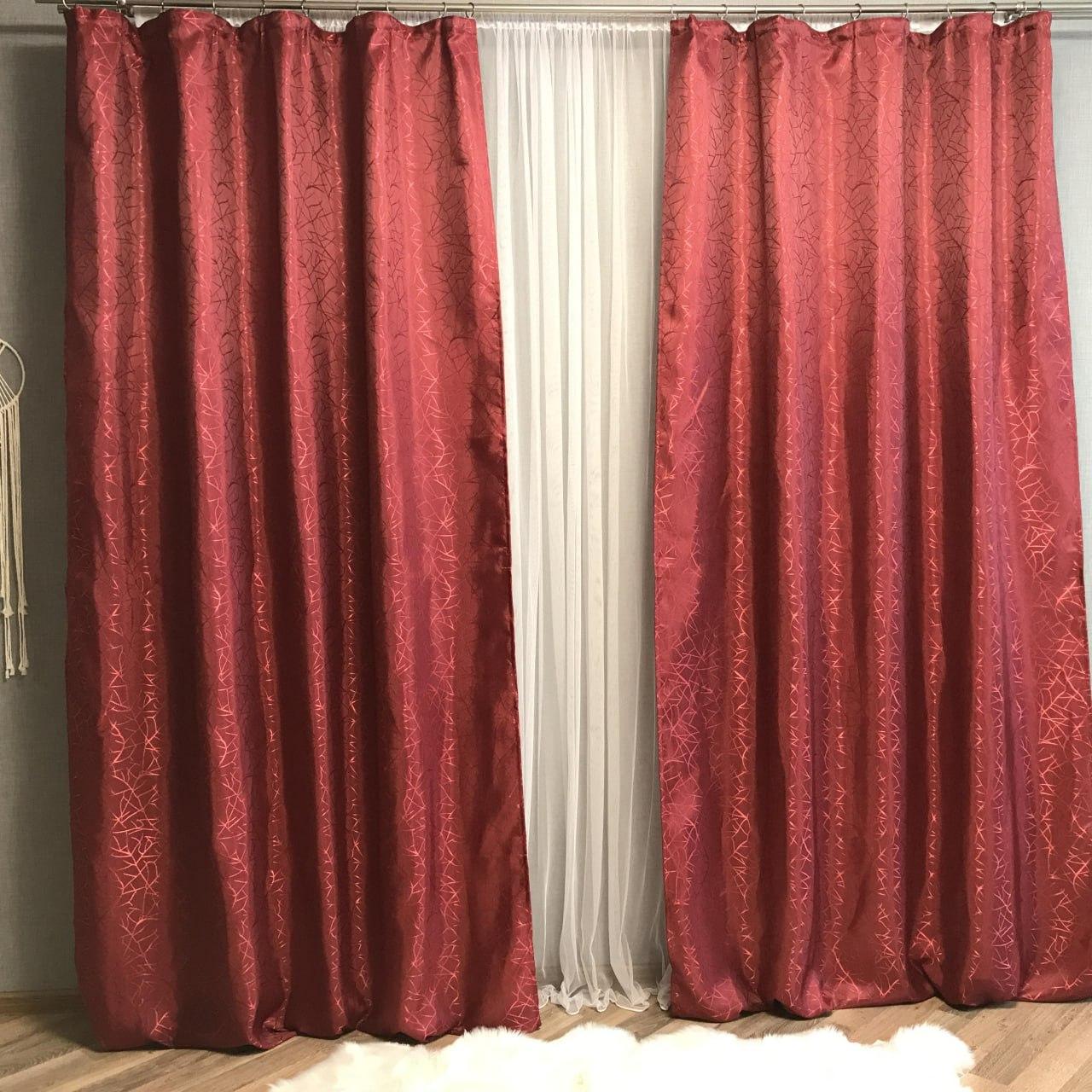 Шторы однотонные мраморные жаккард готовые 2 шт. 2x100x270 см Бордовый (П1Е1011012-5)