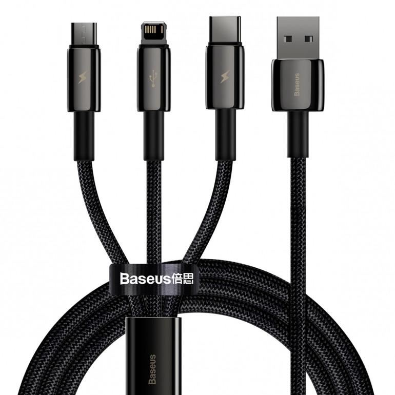 Кабель Baseus CAMLTWJ-01 Tungsten Gold Cable USB to Type-C/Lightning/MicroUSB 3,5A 1,5 м Black