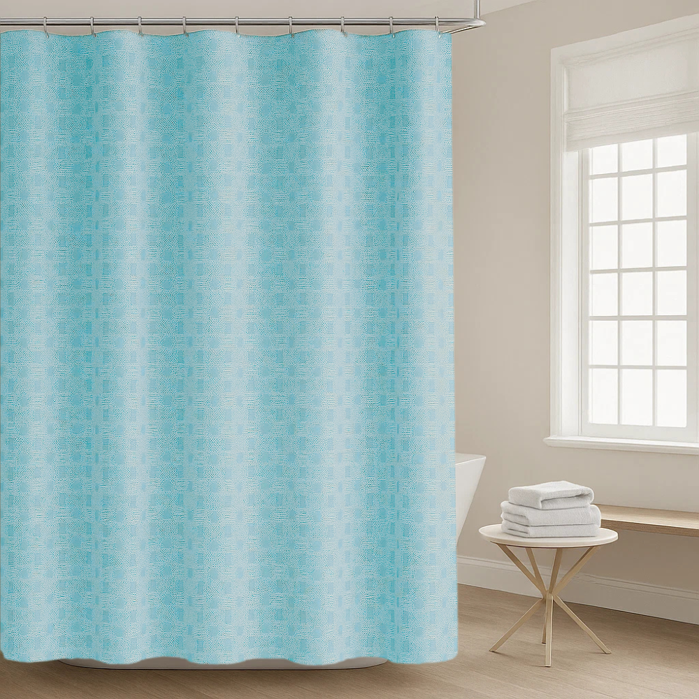 Набор шторка для ванной и двойная душа с подкладкой с крючками узор 178x183 см Голубой - фото 1