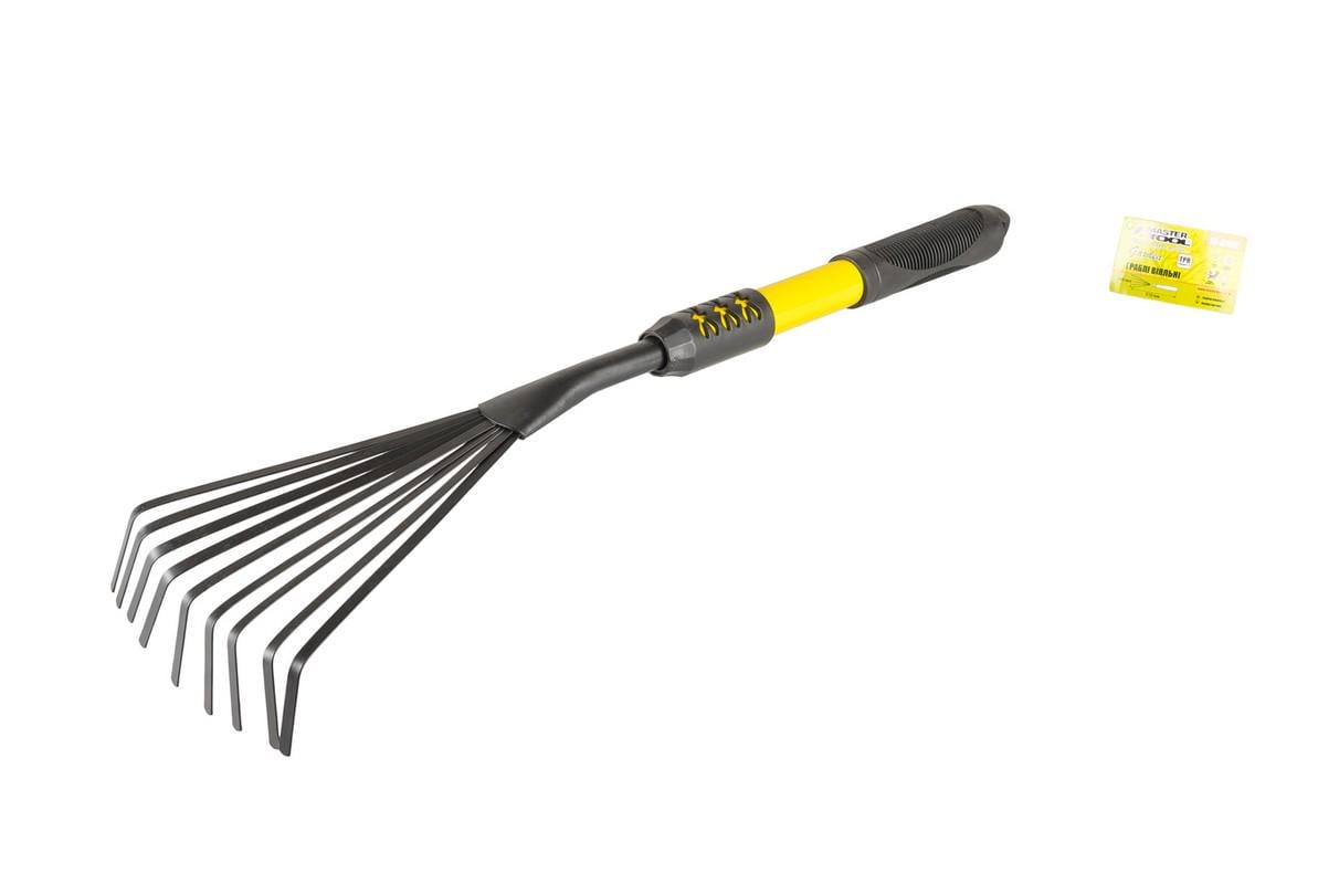 Грабли садовые веерные MasterTool 9 зубцов 510х160 мм с удлиненной металлической ручкой (14-6168)