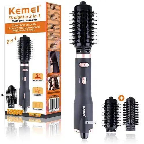 Фен-щетка для укладки и завивки волос Gemei KM 8022 2в1 1000W 220 В 50-60 Гц с вращающейся насадкой и ионизацией 14х5,5 см