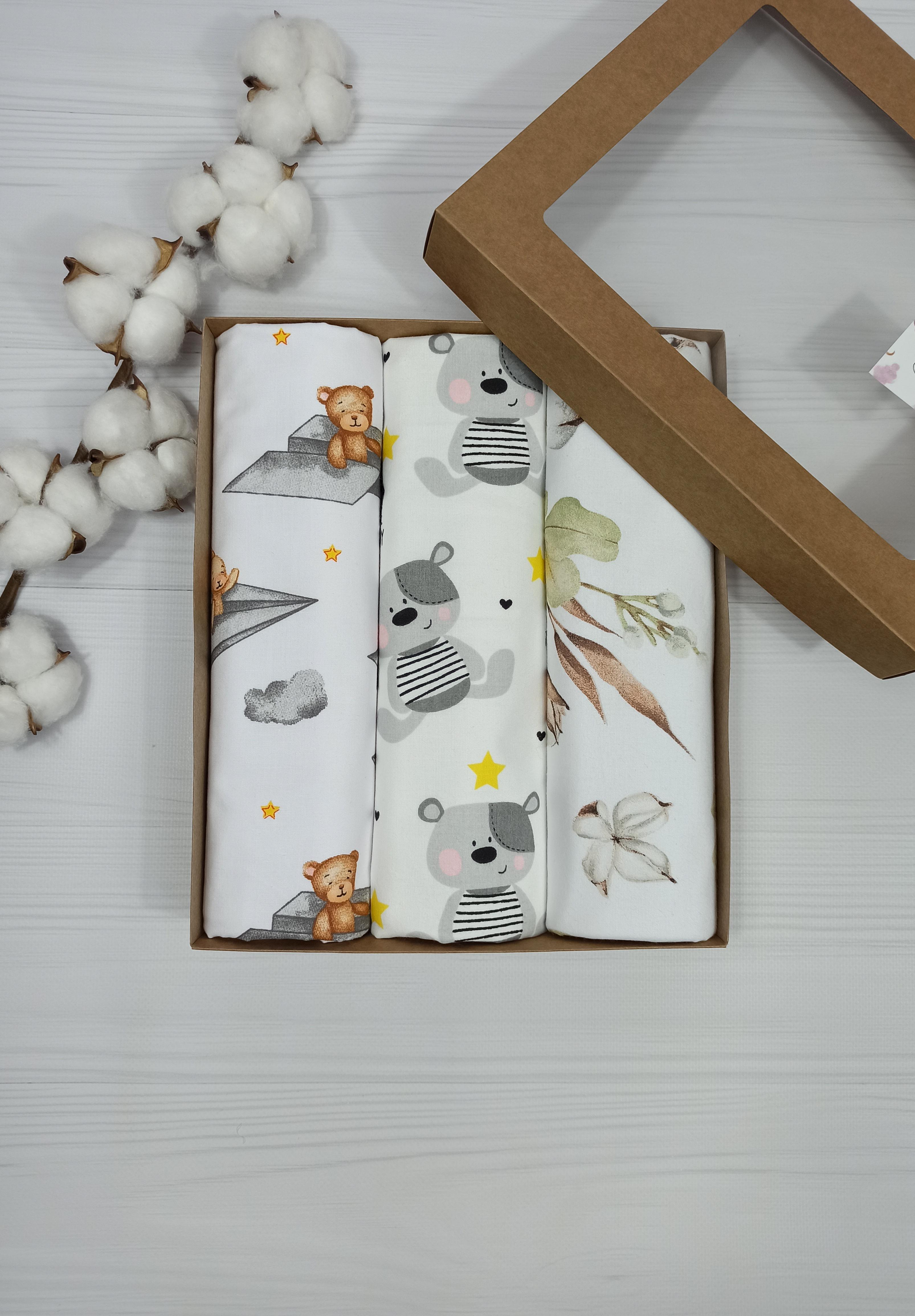 Пеленки детские a.l.babybox Мишка в звездах 50х80 см 3 шт. Разноцветный (NA 18169560)