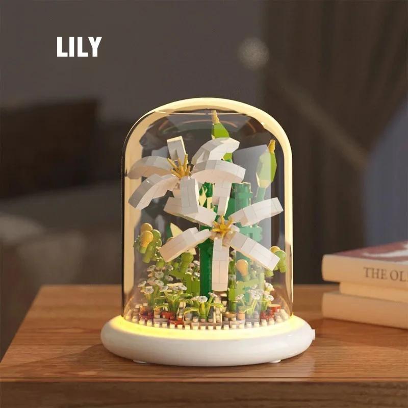 Конструктор-ночник Цветок в колбе с подсветкой Лилия/Хризантема 510 дет. - фото 2