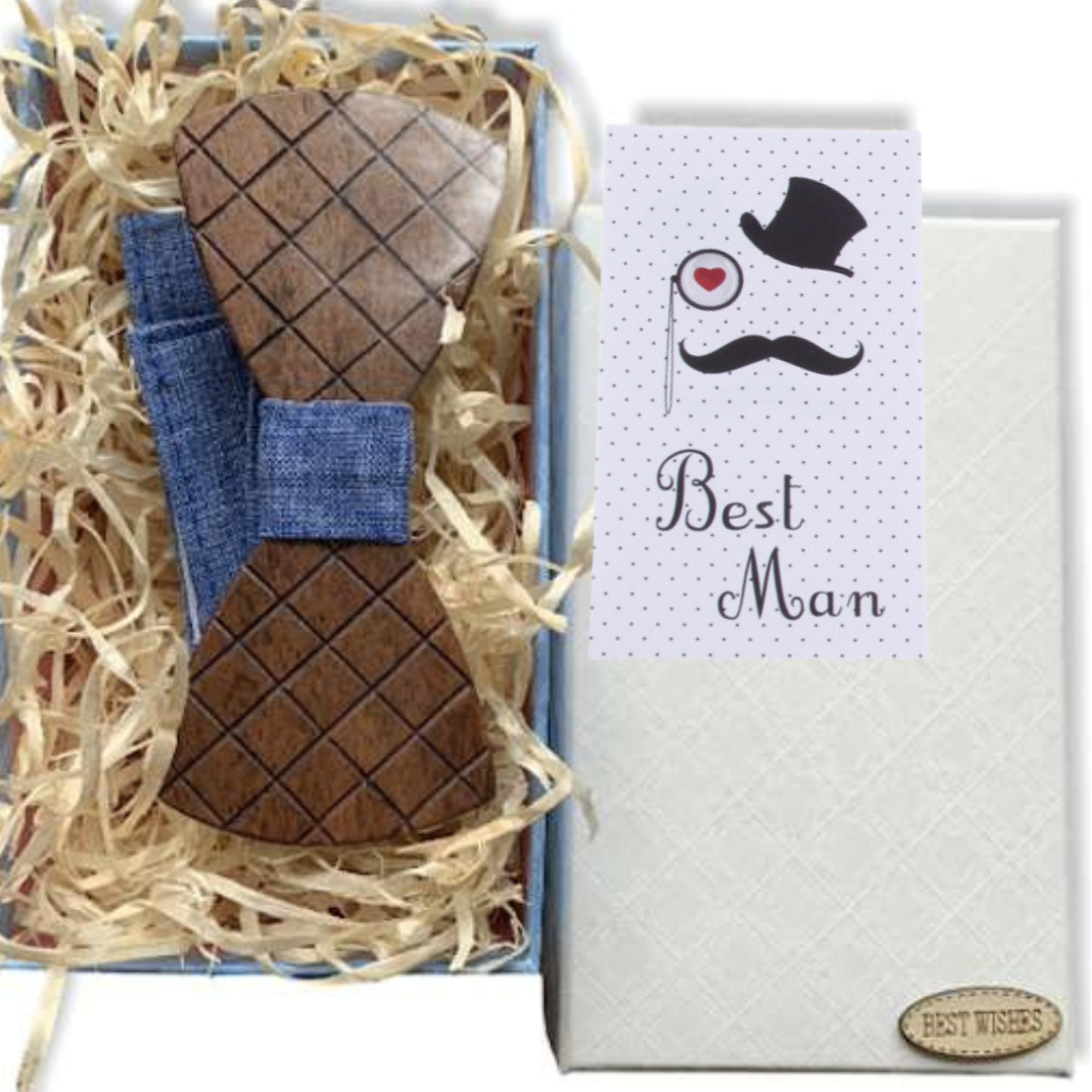 Бабочка-галстук деревянная классическая с ромбиками в подарочной упаковке (8409-ВМ)