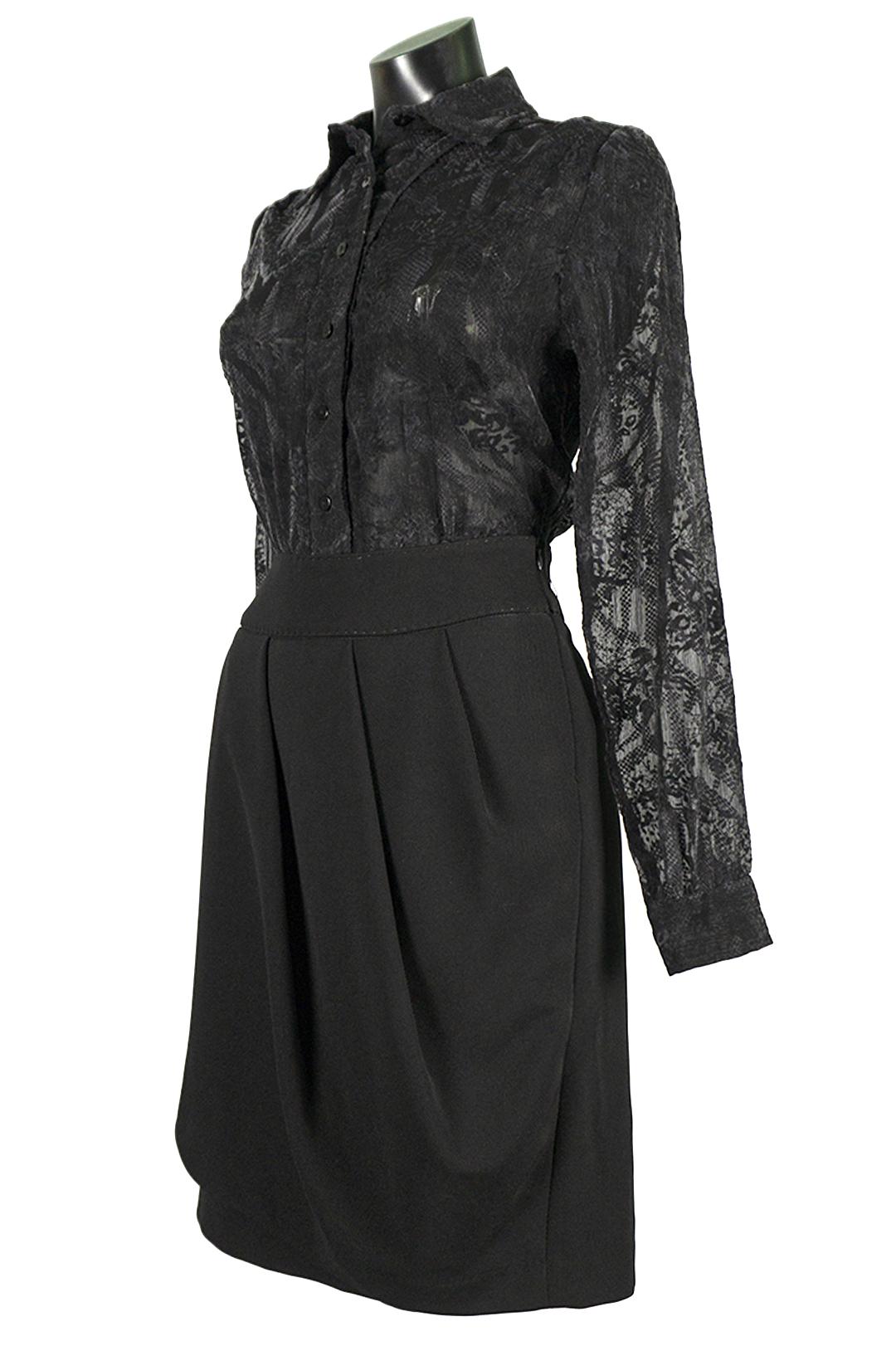 Блузка жіноча Lowett LW-116667-14 з органзи з баскою р. 48 Чорний (17852458)