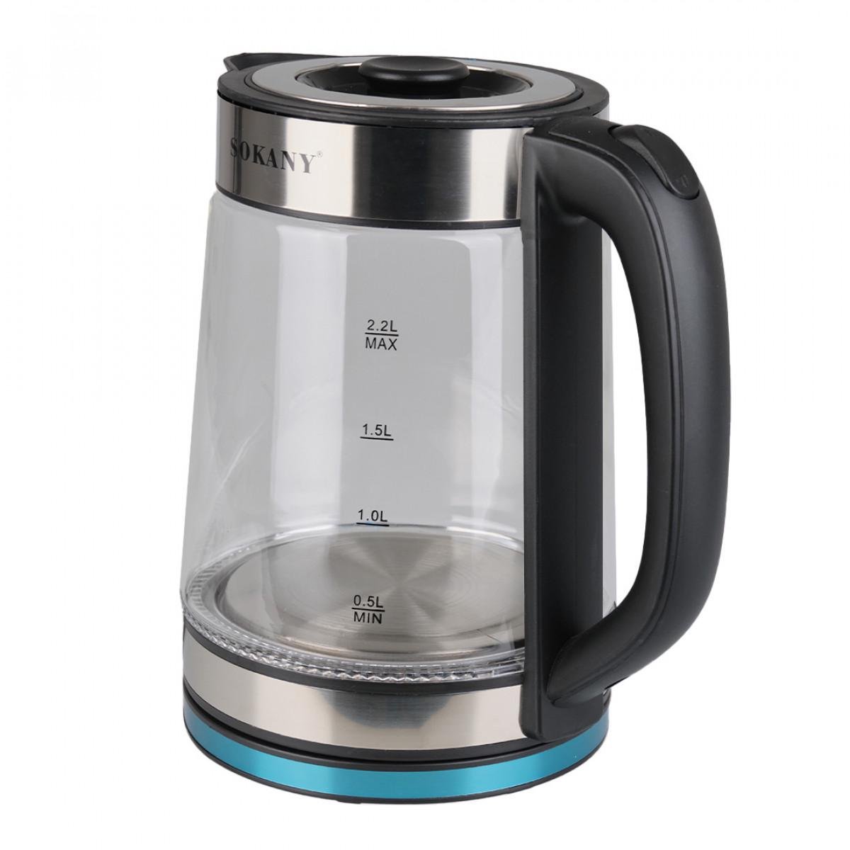 Чайник электрический Sokany SKSH1070CST стеклянный с подсветкой 2,2 л (2797)