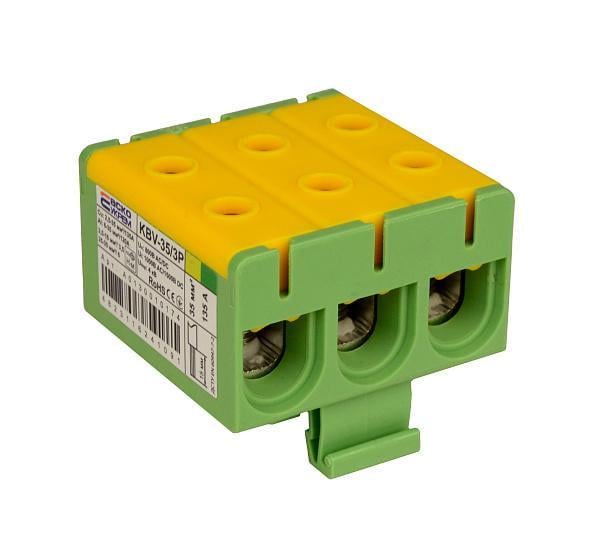 Клема ввідна силова АСКО KBV 2,5-35 мм.кв 135А 3-3 800V AC Жовто-зелена (A0130010174)