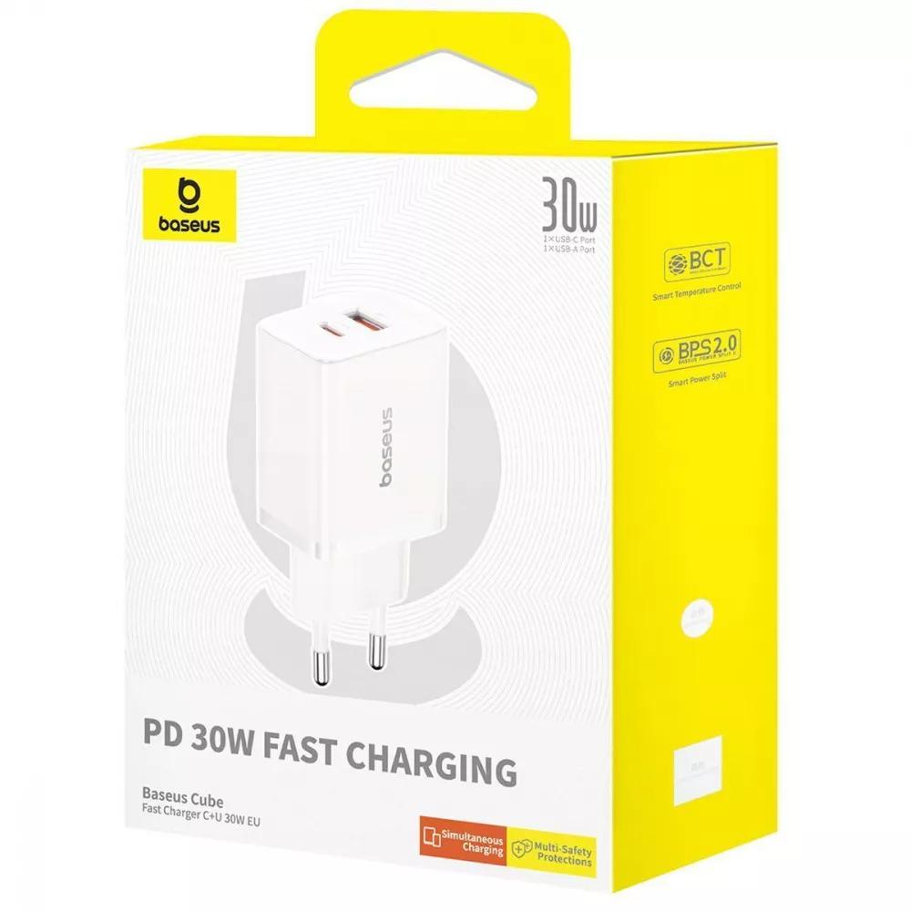 Мережевий зарядний пристрій BASEUS Cube Fast Charger 30W Type-C+USB White - фото 5 Мережевий зарядний пристрій BASEUS Cube Fast Charger 30W Type-C+USB White - фото 5