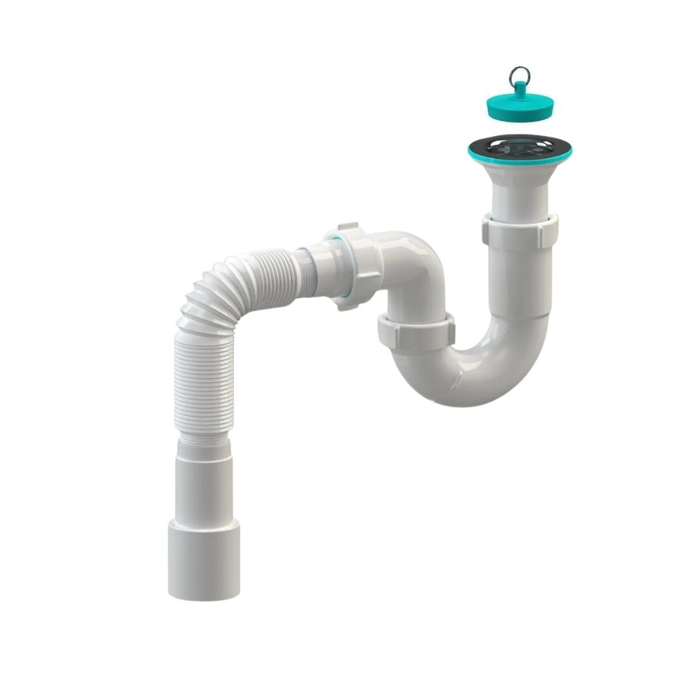 Сифон для кухонной мойки SoloPlast Н0310 с нержавеющей сеткой/пробкой 600 мм (28144397)