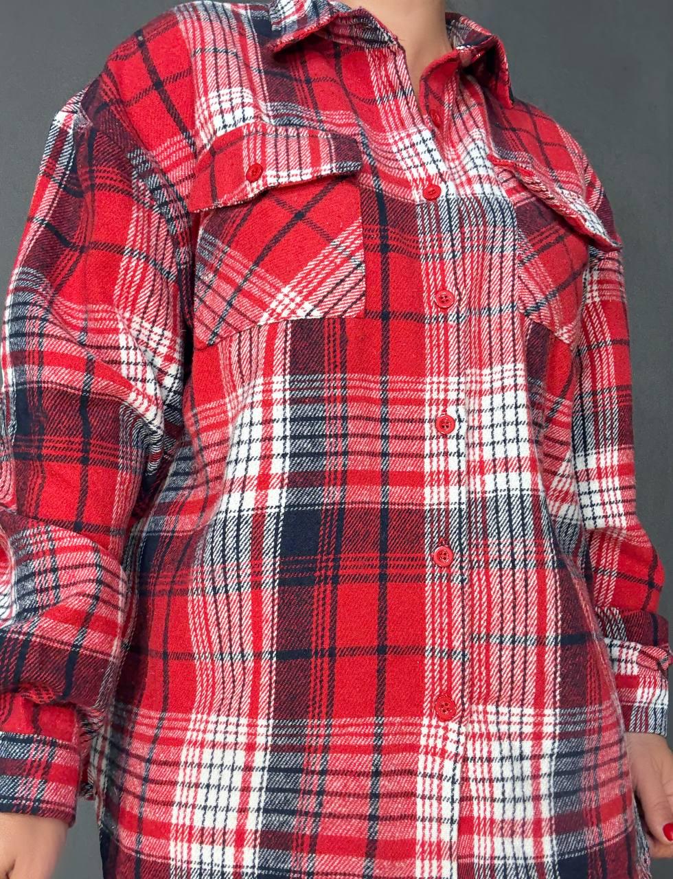 Рубашка женская YZY 223 клетчатая оверсайз теплая байка OS Красный (5398) - фото 5 Рубашка женская YZY 223 клетчатая оверсайз теплая байка OS Красный (5398) - фото 5