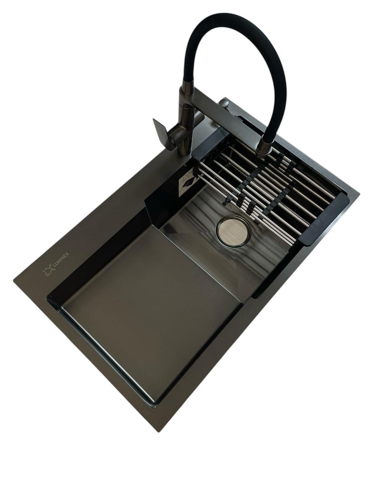 Мойка для кухни правая и смеситель с подключением к фильтру воды Luminex 78х48 см (7670)