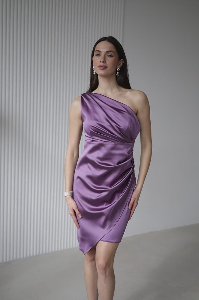 Платье Lipar 3723 мини на одно плечо с запахом р. 48 Лиловый (16907419) Платье Lipar 3723 мини на одно плечо с запахом р. 48 Лиловый (16907419)