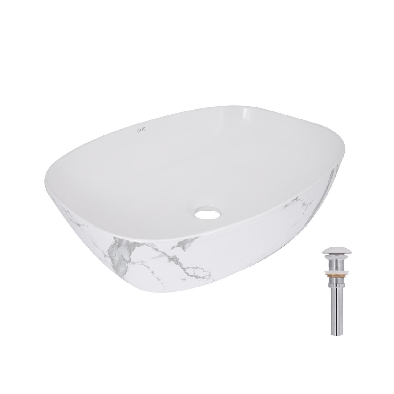 Раковина накладна Qtap Cardinal прямокутна з донним клапаном 500х380х140 мм Marble (QTCAR188MR49826)
