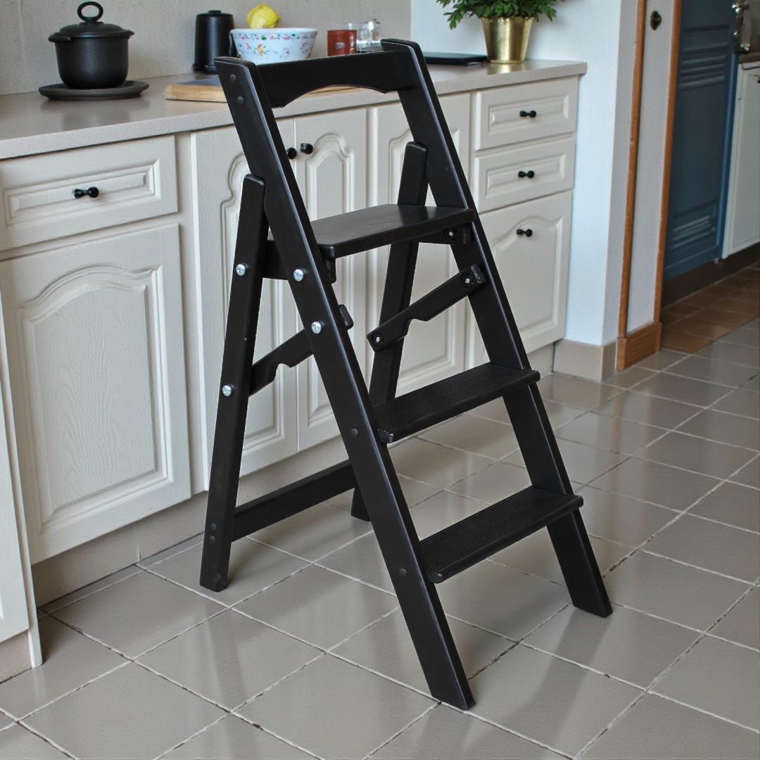 Стремянка-лестница деревянная Студія Дерева Вільха бытовая 3 ступеньки Черный (31002895)