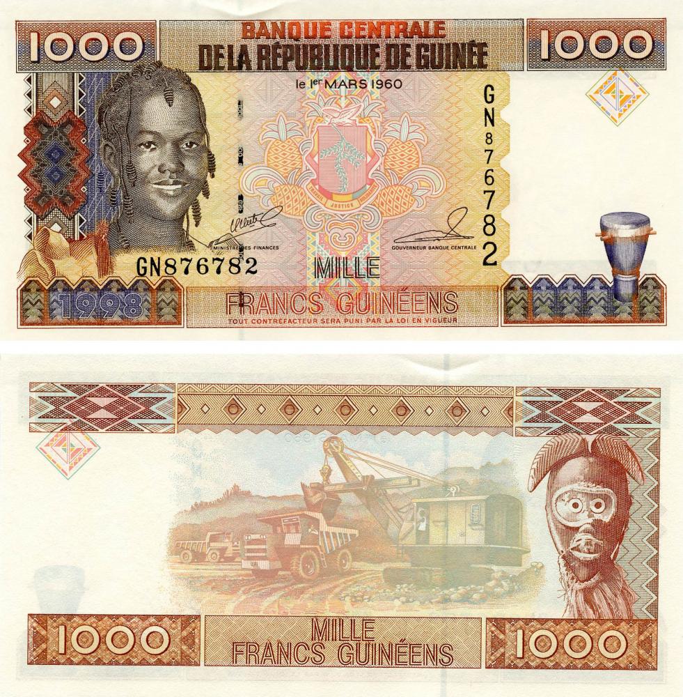 Колекційна банкнота Гвінея 1000 франків 1998 UNC P37 (Б13221)