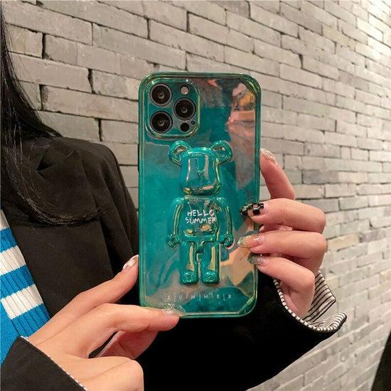 Чехол для iPhone 12 мишка Bearbrick Hello Summer Зеленый