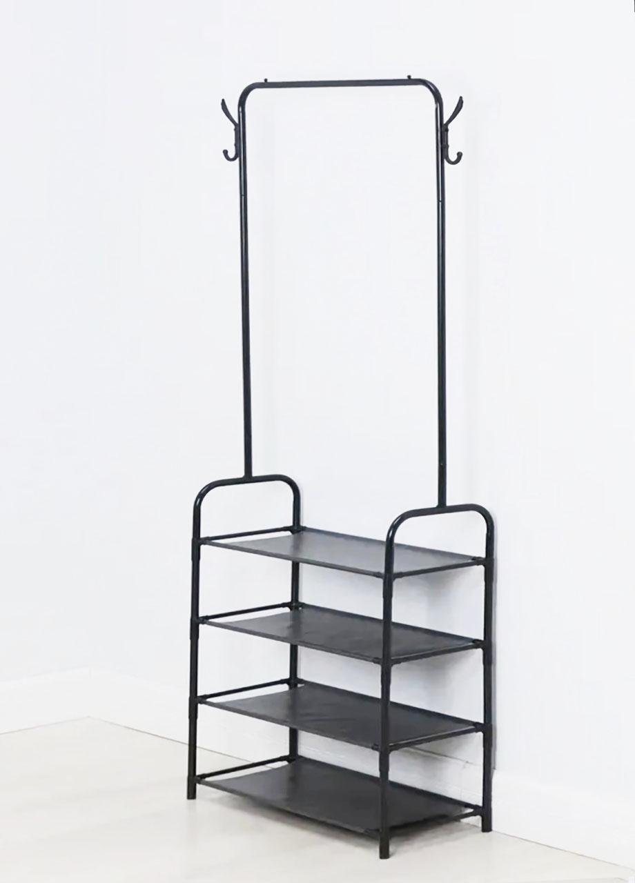 Вешалка напольная для одежды Clothes Rack 4 яруса металлическая компактная с крючками 178х60х26 см Черный (77464T)