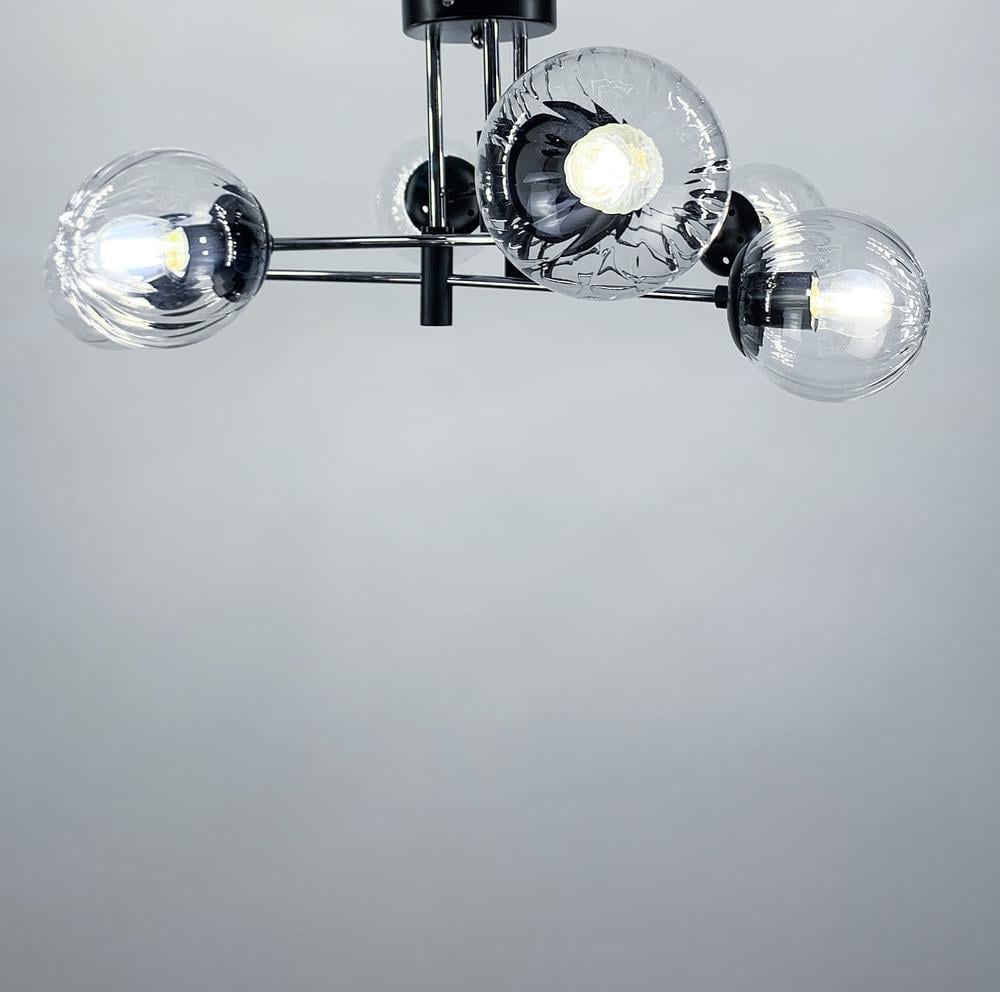 Люстра стельова Light House LF-17376/6 CR/BK/CL Чорний/Хром/Прозорий