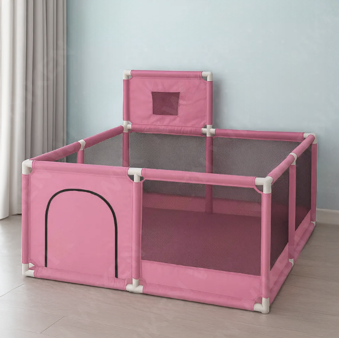 Дитячий ігровий манеж-огорожа з баскетбольним кошиком і кишенею для іграшок 125х125х64 см Рожевий (Е500288)