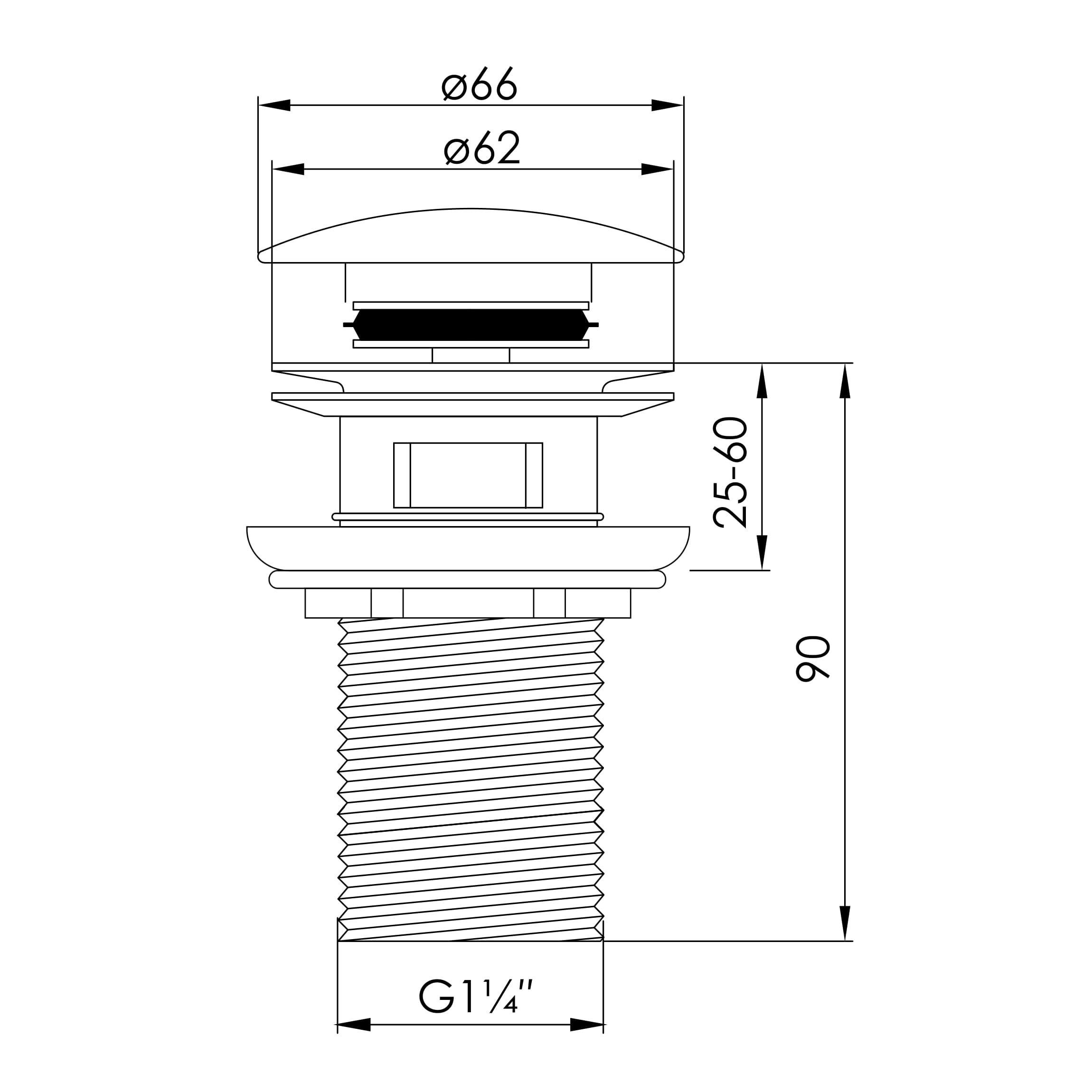 Донний клапан натискний для раковини VOLLE 9000.104401 із переливом Хром (115605) - фото 2