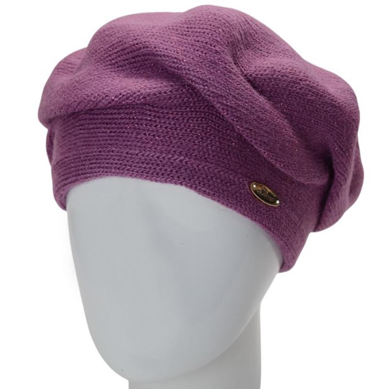 Берет женский двойной Lirus МЛАДА с люрексовой нитью универсальный Сиреневый (286855)