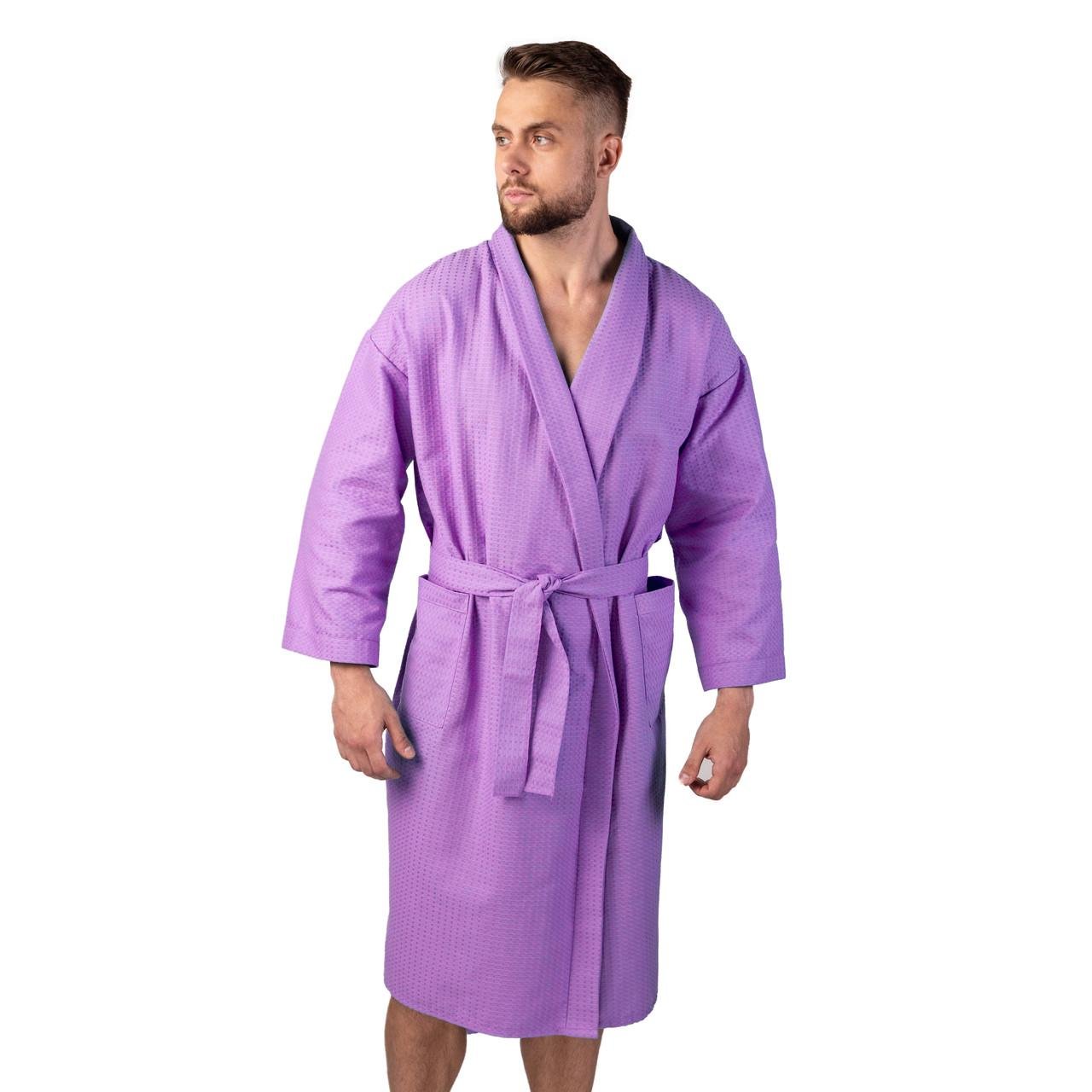 Чоловічий вафельний халат Luxyart Кімоно Men's Bathrobe 100% бавовна L Бузковий (LS-2402) - фото 1