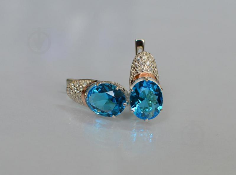 Серебряные серьги Sil с золотыми накладками 122s-4 Аквамарин (Sil-750)