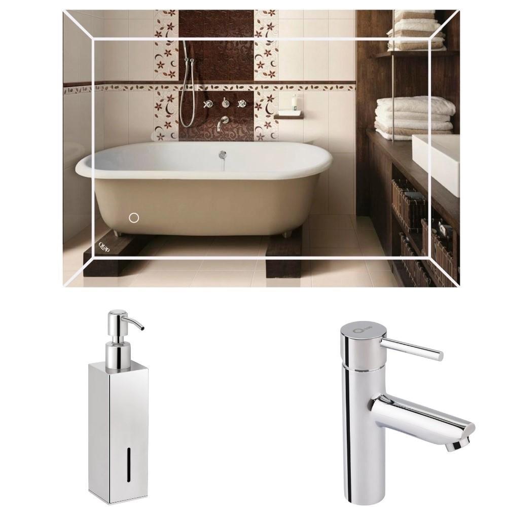 Зеркало в ванную настенное прямоугольное Qtap Aries Led touch switch revers квадратный 800x600 мм