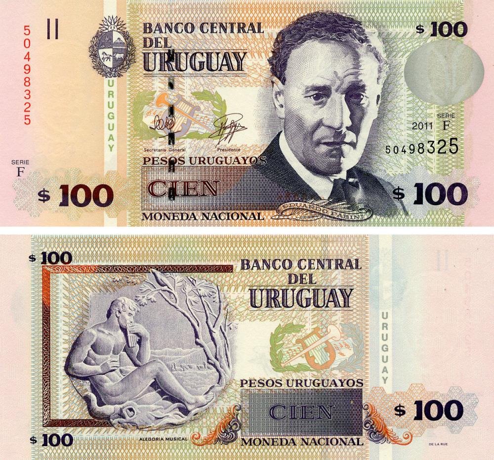 Коллекционная банкнота Уругвай 100 песо 2011 UNC (P88b)