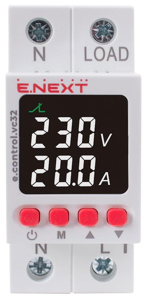 Реле контроля напряжения и тока однофазное E.NEXT e.control.vc32 32А с индикацией (p0690028) - фото 2 Реле контроля напряжения и тока однофазное E.NEXT e.control.vc32 32А с индикацией (p0690028) - фото 2