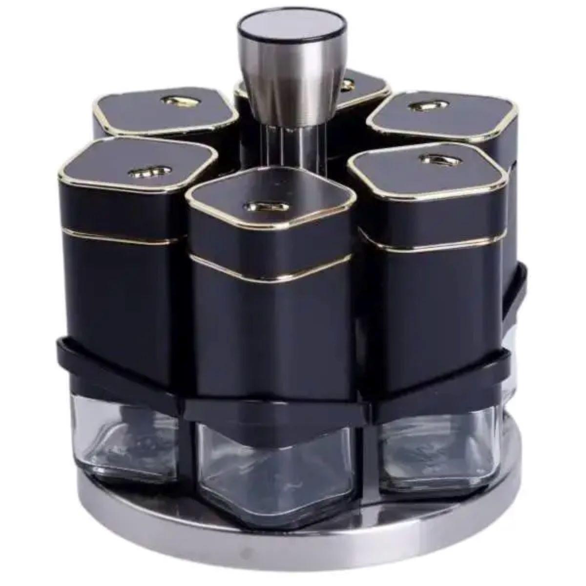 Набір баночок для спецій на підставці карусель 6 шт. по 120 мл Чорний (HP-1308)