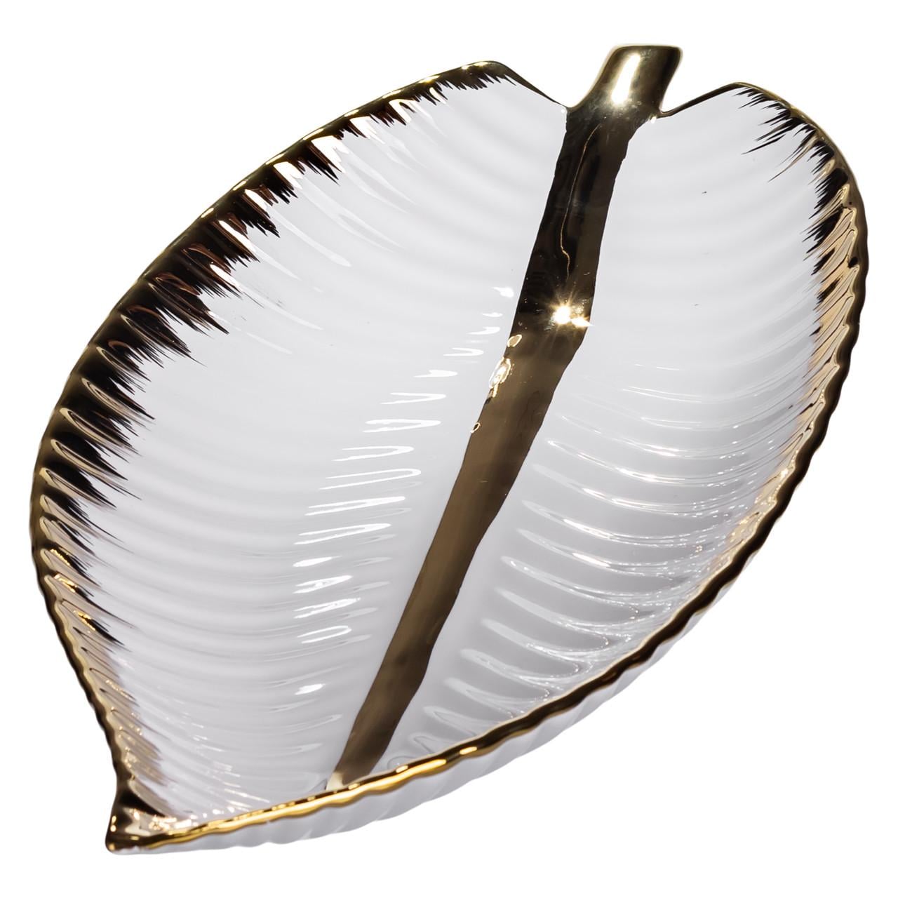 Блюдо фарфоровое в форме листьев WH045 35×18,5×5 см Золото (9107)