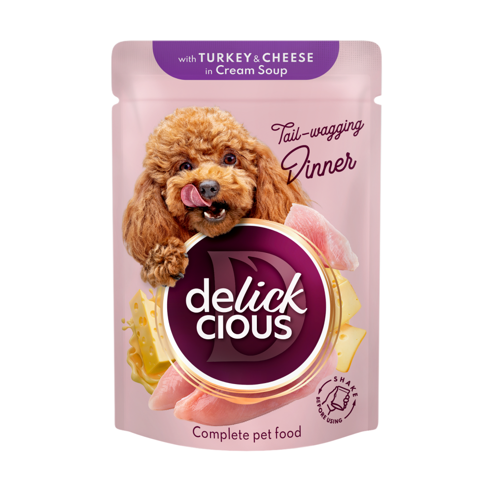 Корм для собак влажный DELICKCIOUS полоски с индейкой и творогом в крем-супе 0,08 кг (2441181534)