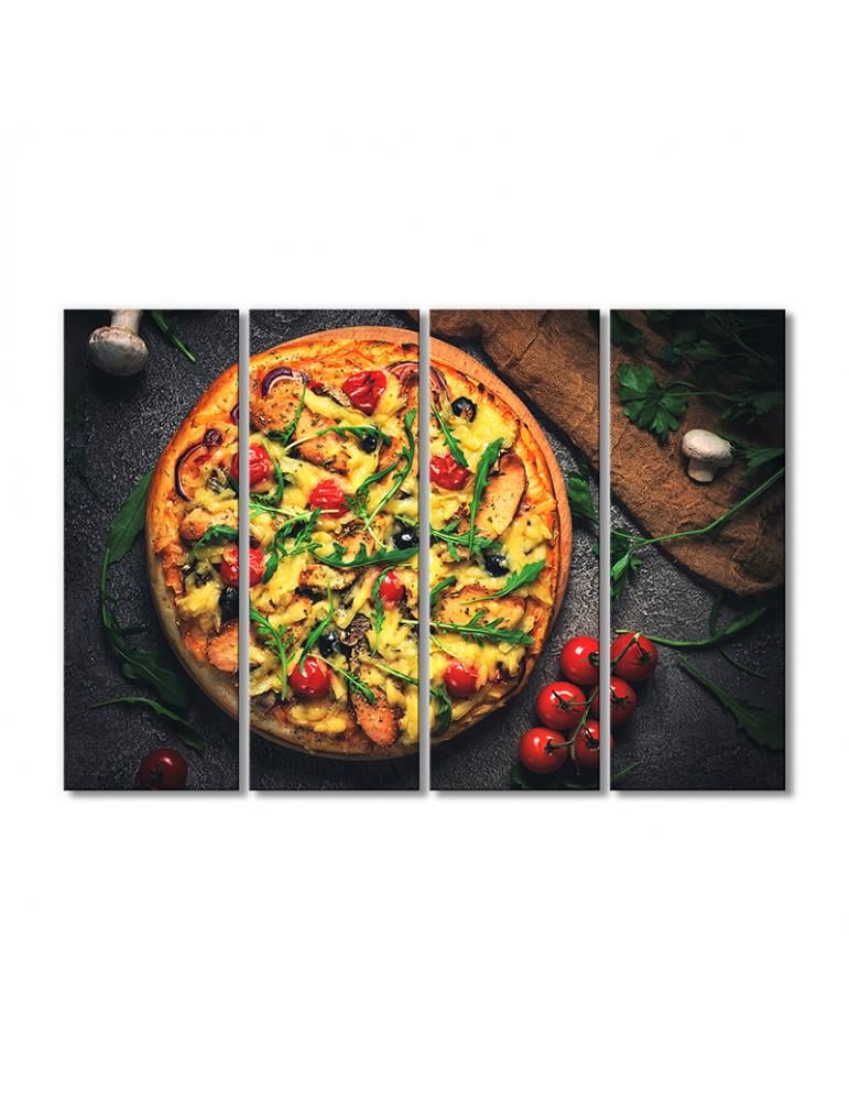Картина модульная Пицца с руколой и томатами 4 модуля 60x90 см
