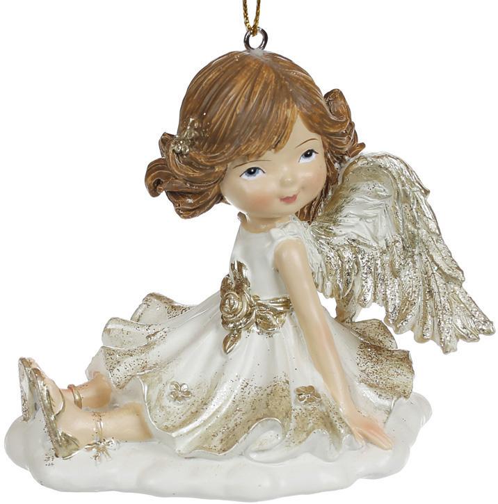 Набор 4 подвесных статуэток Ангелок на Облаке 8,5 см Белый с шампанью